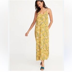 New Old Navy Boo Floral Slip Sundress Maxi Dress Strappy Back Yellow Green Large